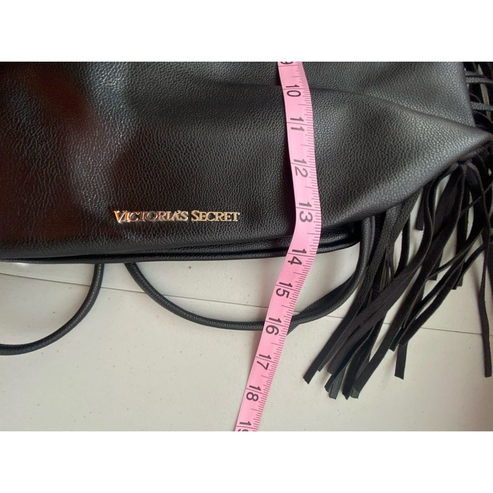 Victoria's Secret Black Fringe Backpack Drawstring Boho Bucket Bag Womens - Picture 7 of 7